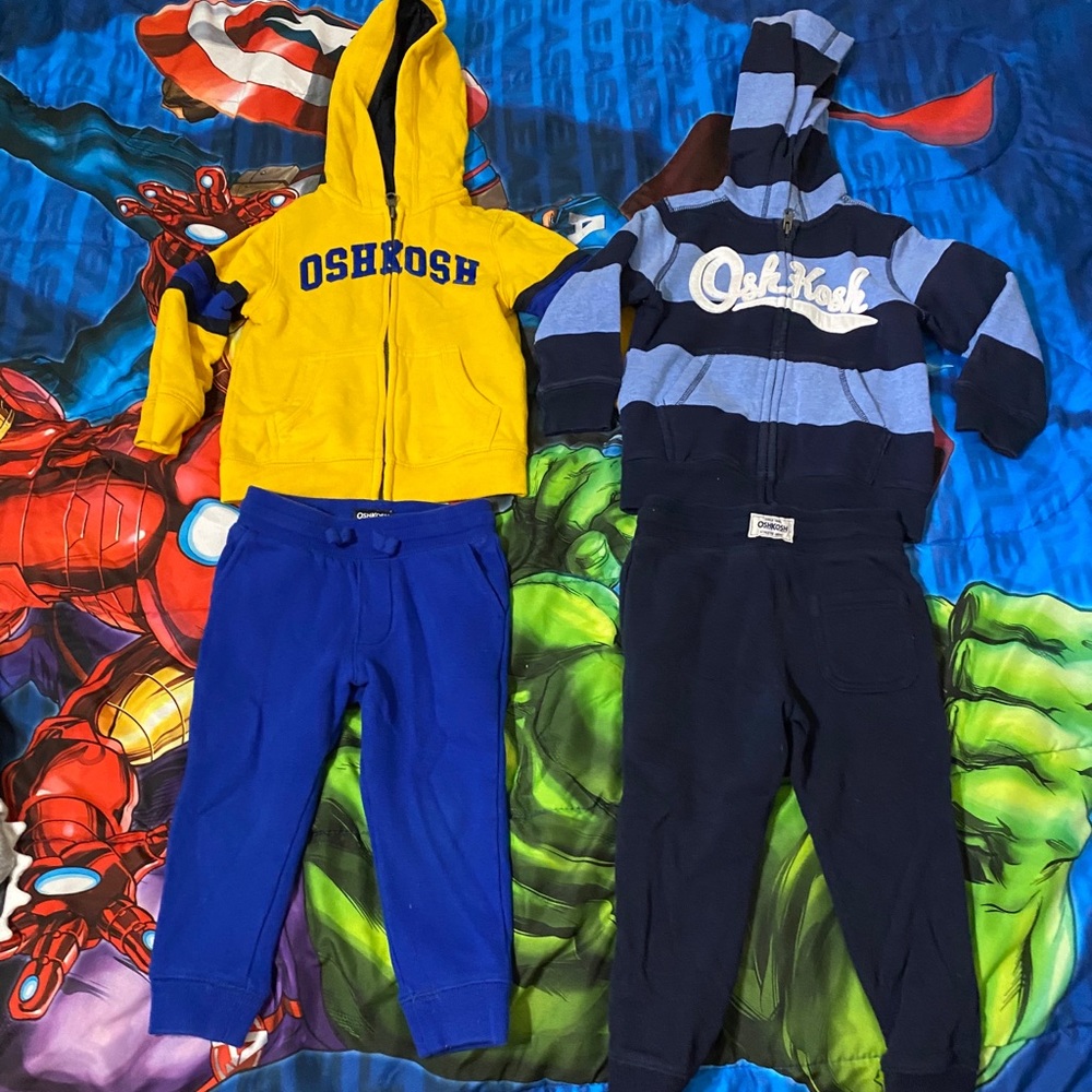 2 2 piece Oshkosh sweat pants and hoodie sets